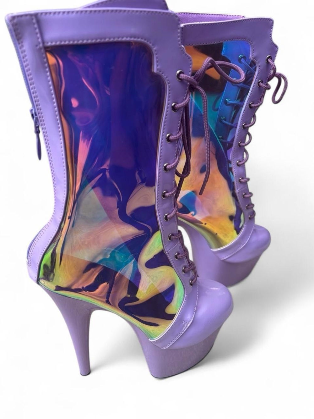 Pleaser Lavender Iridescent Lace-Up Platform Boots